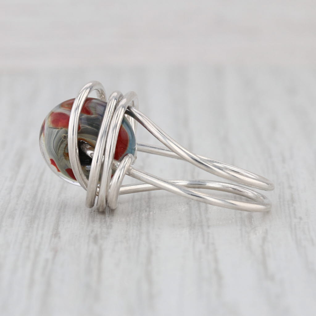 Glass Donut Bead Knot Ring Sterling Silver 925 Statement Size 7