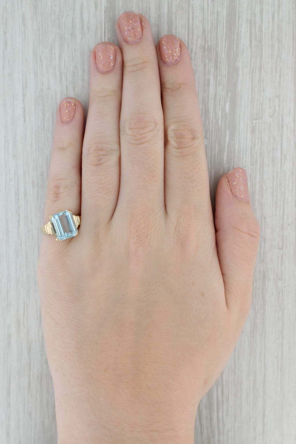 Gray 5.25ct Aquamarine Ring 14k Yellow Gold Size 6.75 Emerald Cut Solitaire