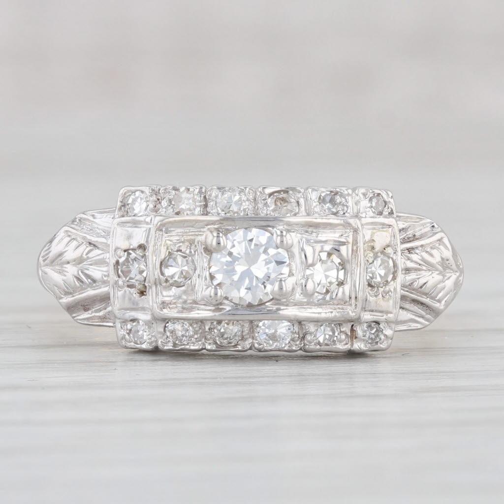 Light Gray Vintage Art Deco 0.46ctw Diamond Ring 14k Gold Engagement Size 9.5