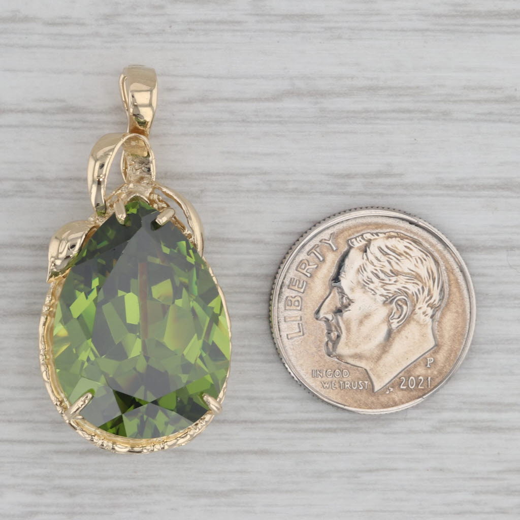 Gray Green Glass Teardrop Pendant 14k Yellow Gold Bail Opens Statement