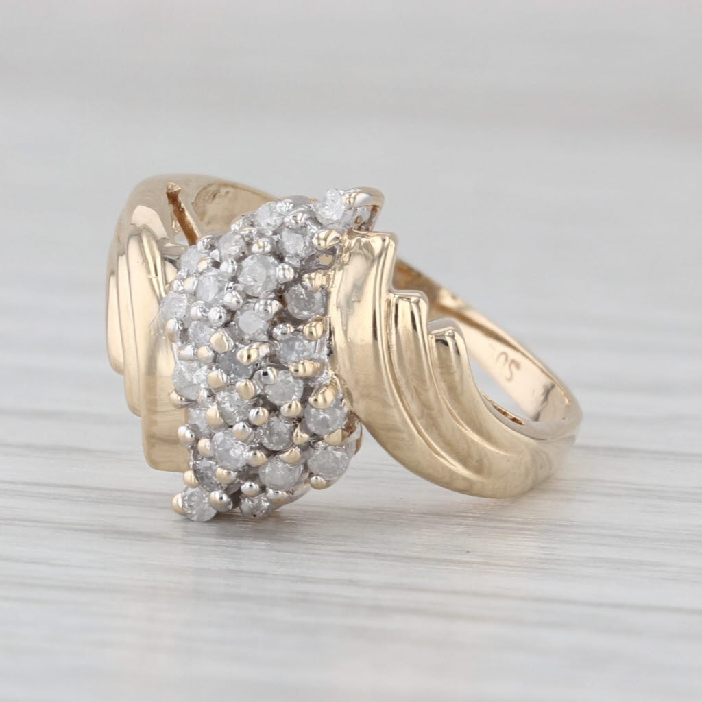 0.18ctw Diamond Cluster Bypass Ring 10k Yellow Gold Size 4.75