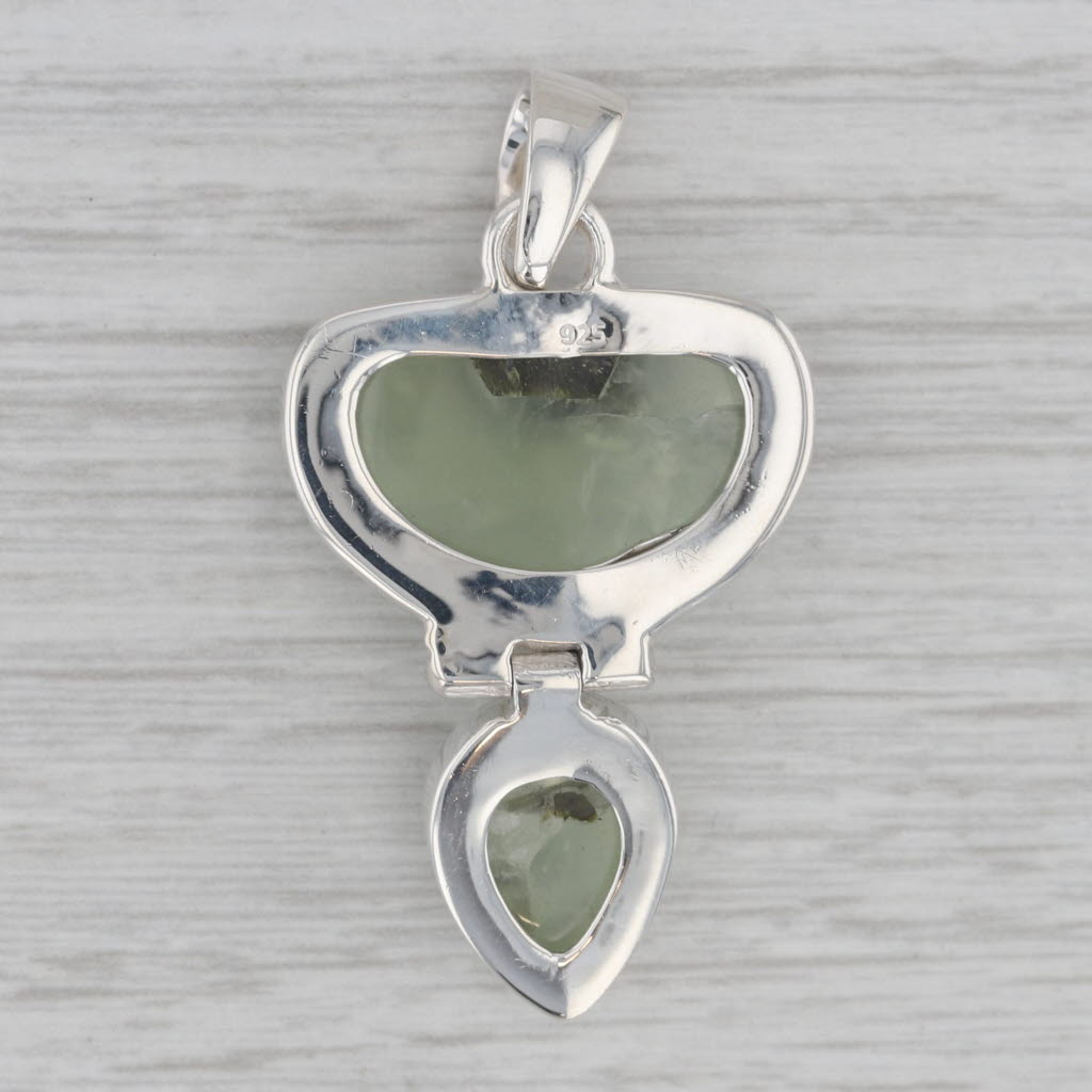Gray Green Prehnite Cabochon Sterling Silver Pendant