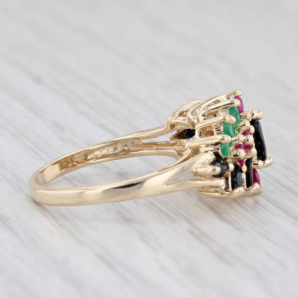 Light Gray 1.42ctw Sapphire Ruby Emerald Cluster Ring 10k Yellow Gold Size 8.25