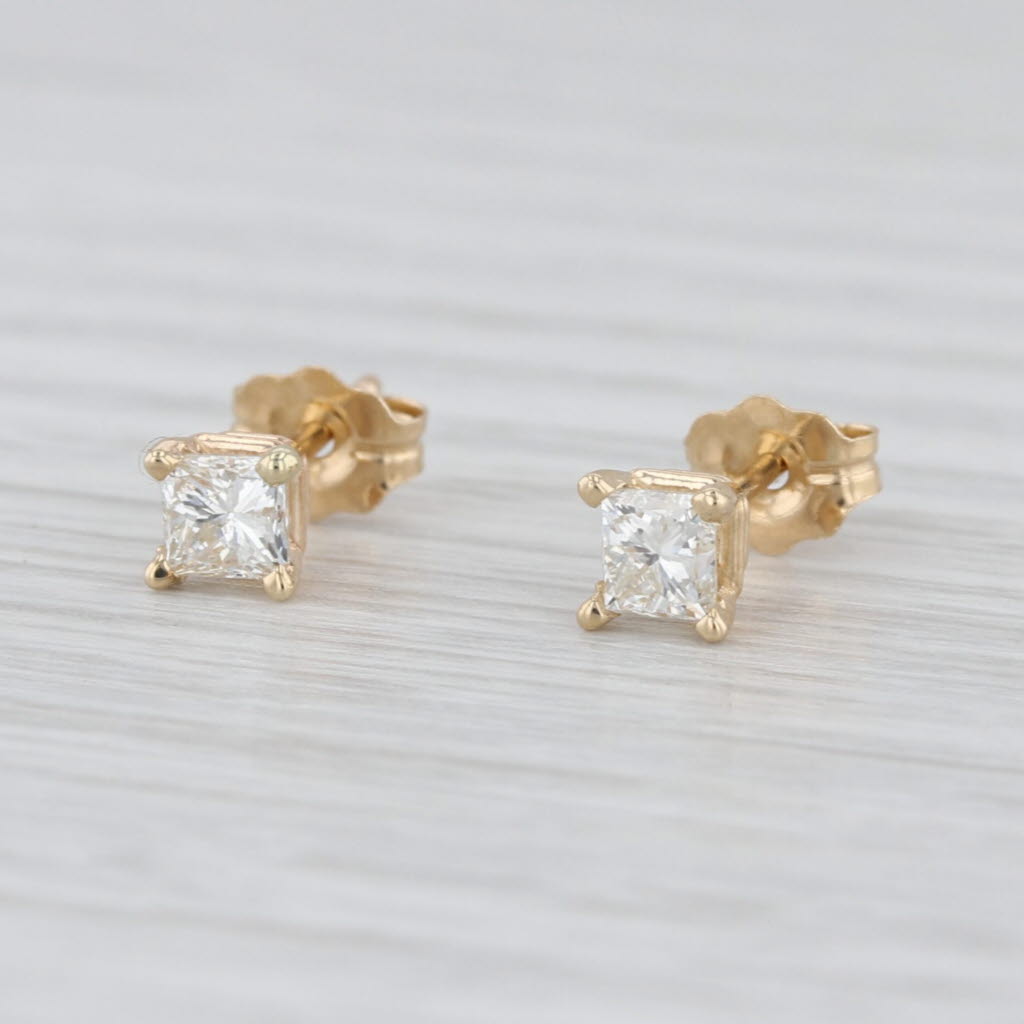 New 0.28ctw Princess Cut Diamond Solitaire Stud Earrings 14k Gold Small Studs