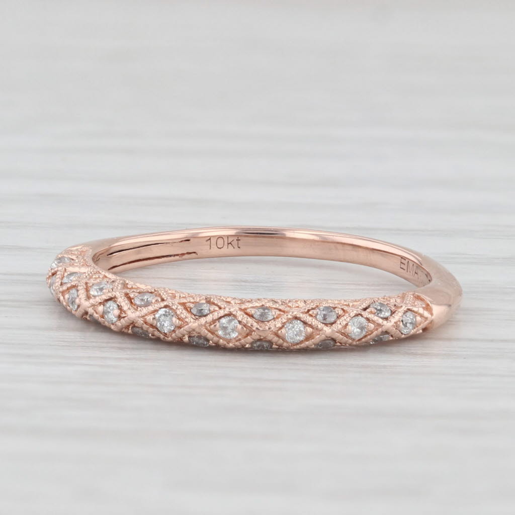 Light Gray 0.12ctw Diamond Stackable Ring 10k Rose Gold Wedding Anniversary Band IGL