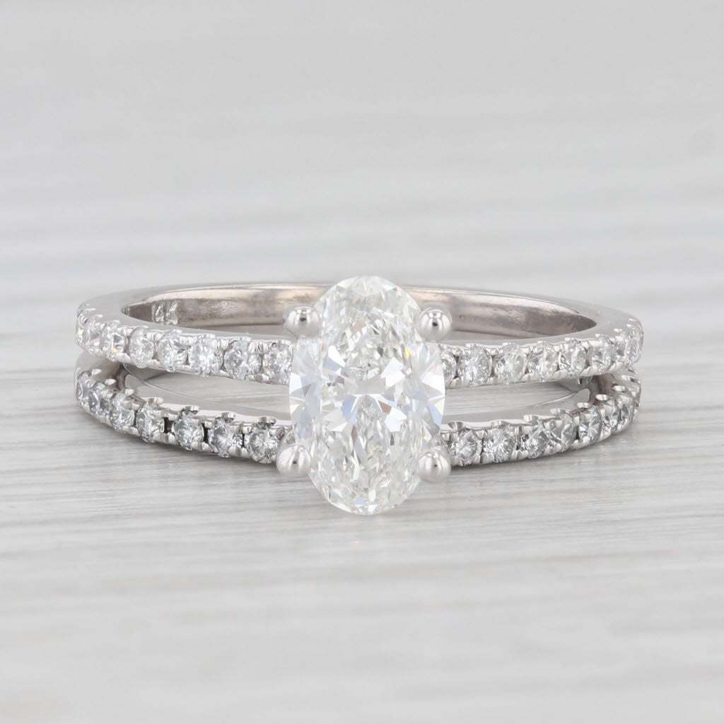 1.45ctw Oval Diamond Engagement Ring Band Bridal Set 14k White Gold GIA VS1 F
