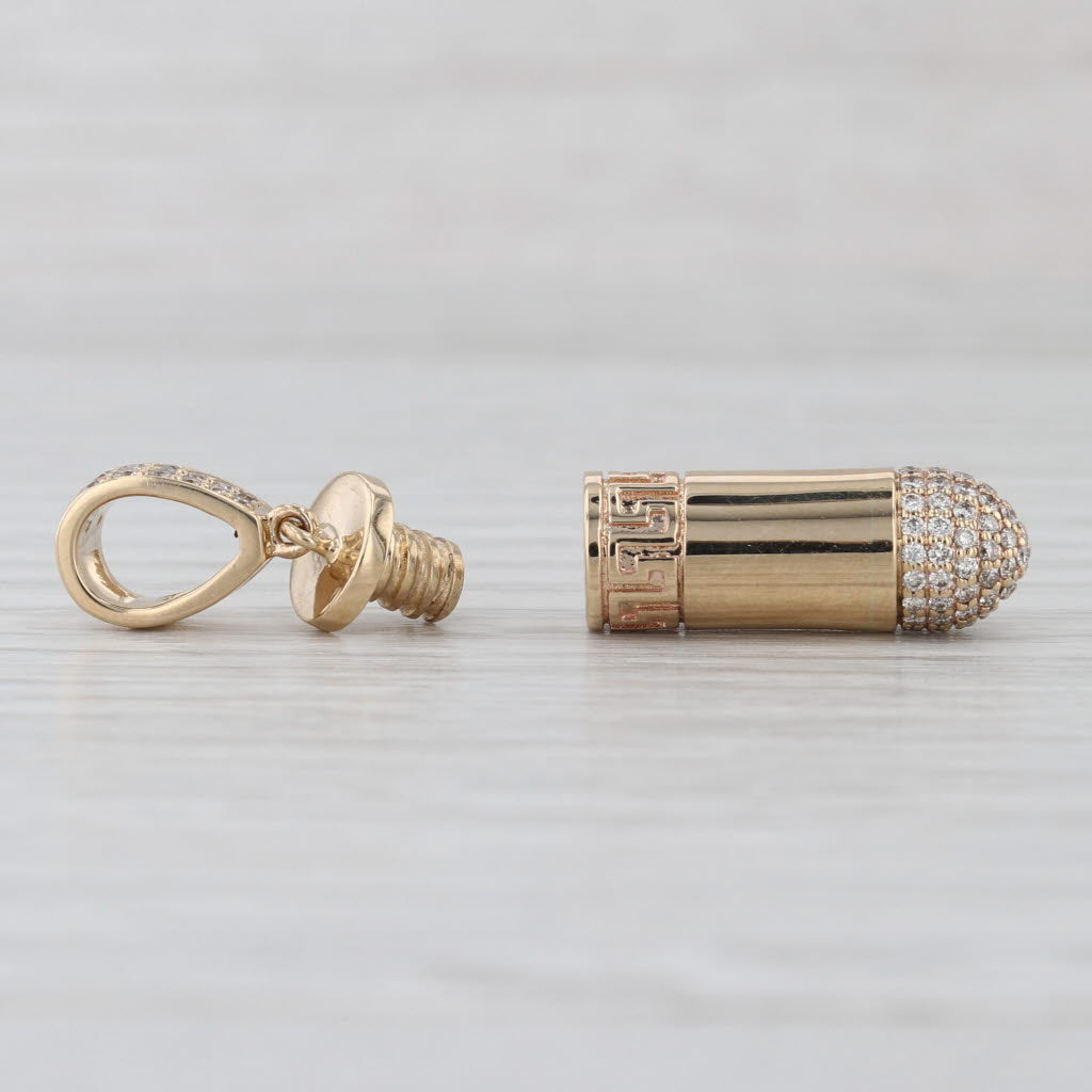 0.61ctw Diamond Bullet Drop Pendant 10k Yellow Gold Opens Greek Key