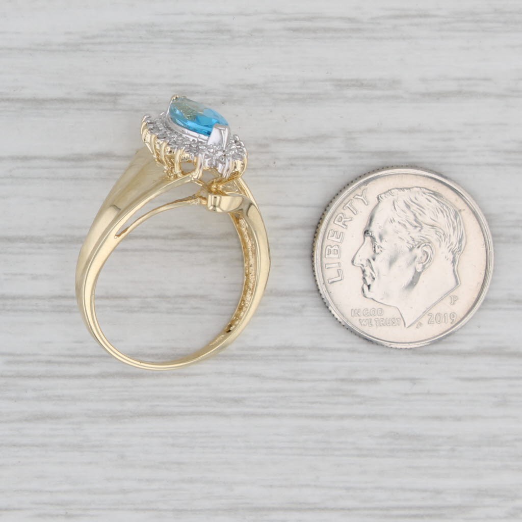 Gray 1.24ct Marquise Blue Topaz Diamond Ring 10k Yellow Gold Size 7