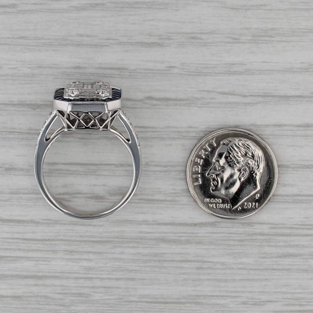 2.07ctw Diamond Blue Sapphire Halo Engagement Ring 18k White Gold Size 7