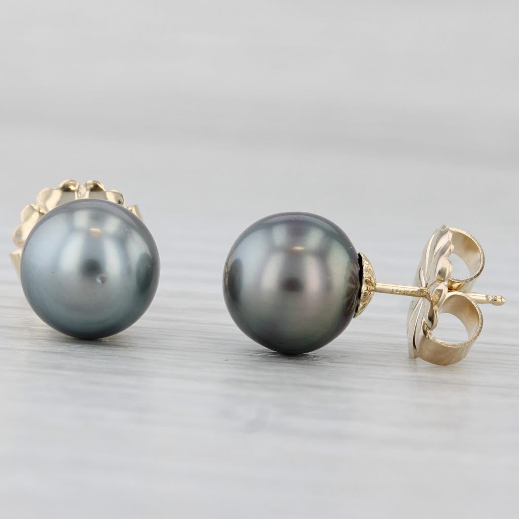 Light Gray Gray Cultured Pearl Stud Earrings 14k Yellow Gold 9.9mm