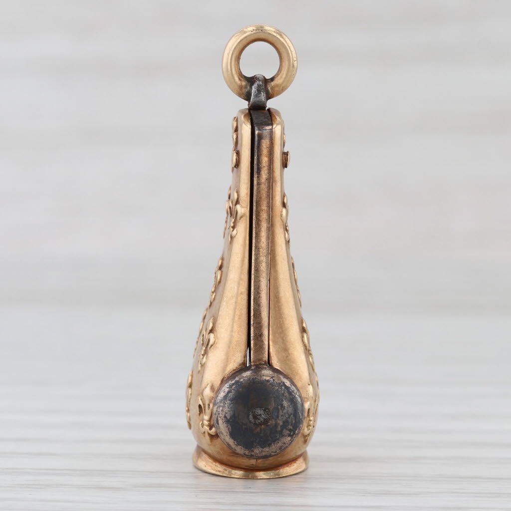 Antique Cigar Cutter Fleur De Lis Pendant 14k Yellow Gold Steel Opens Fob