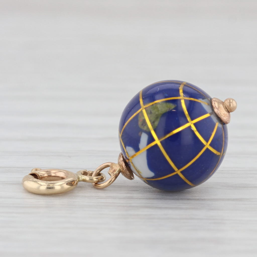 Light Gray Multi-Stone Mosaic Globe Charm 14k Yellow Gold Clasp Bail Pendant