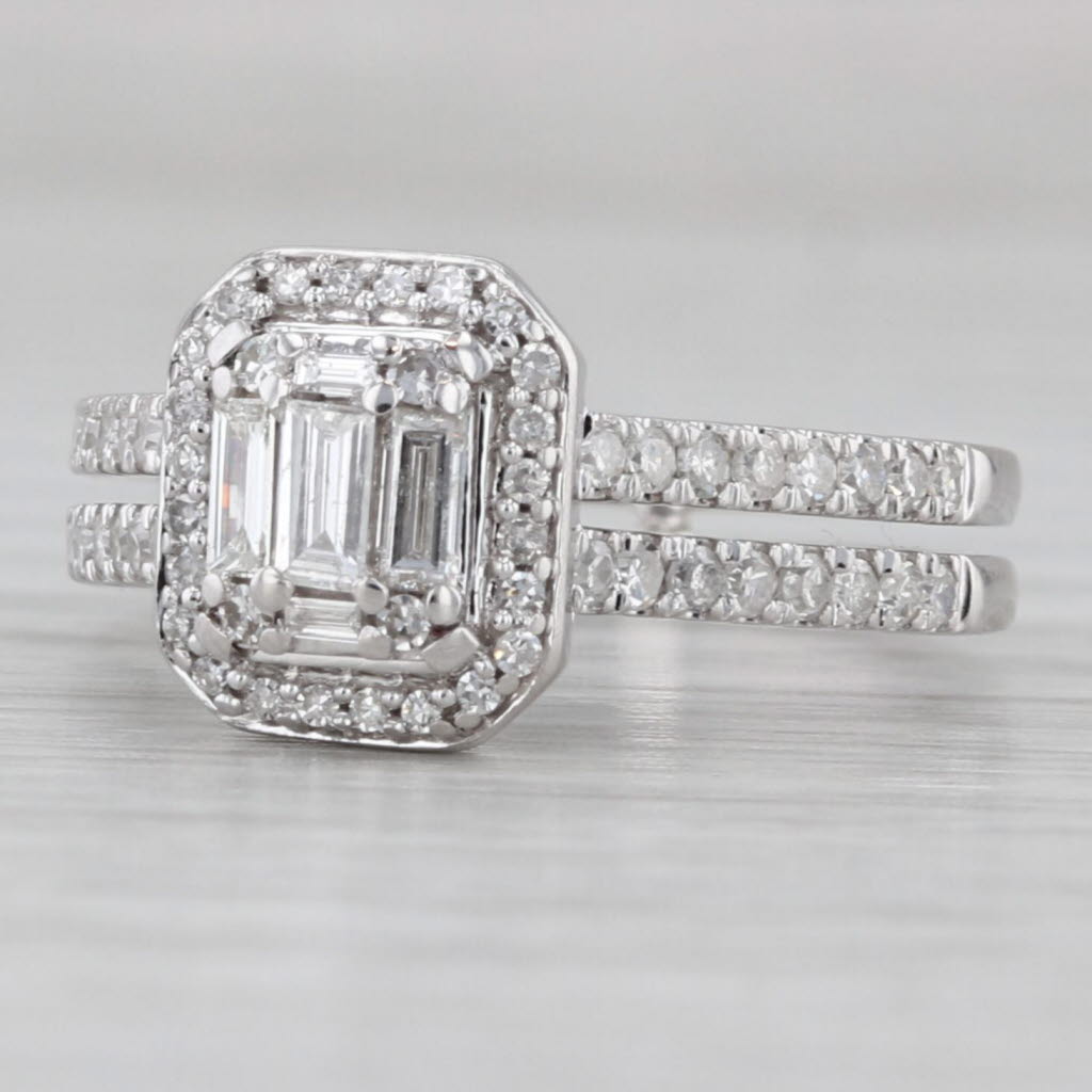 Gray 0.64ctw Diamond Halo Engagement Ring 14k White Gold Double Cathedral Band