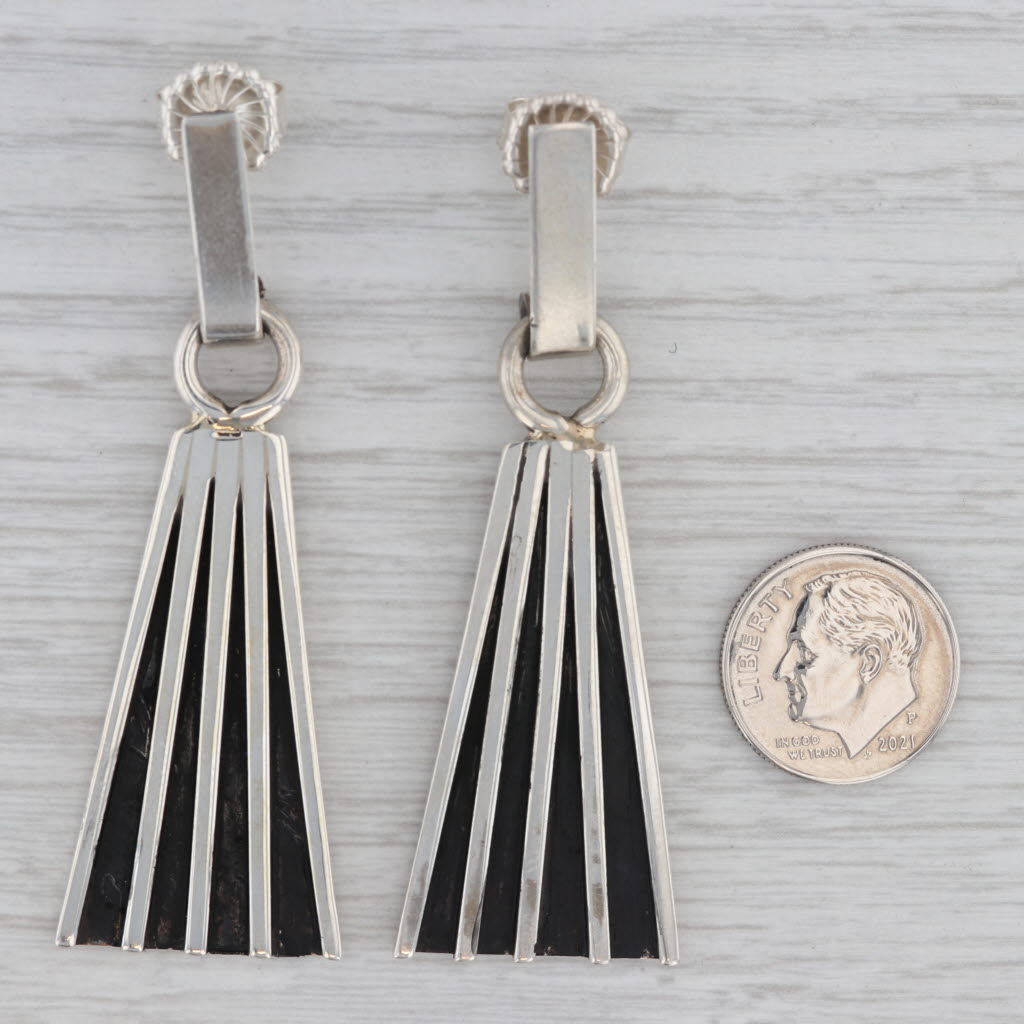 Gray Tom Hawk Navajo Native American Dangle Earrings Sterling Silver Vintage Drops