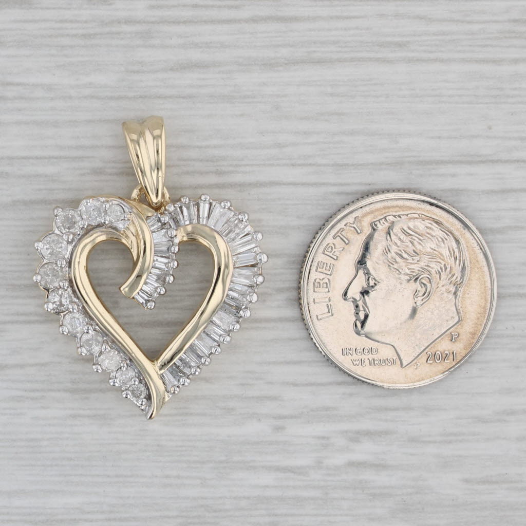 Gray 0.66ctw Diamond Open Heart Pendant 10k Yellow Gold