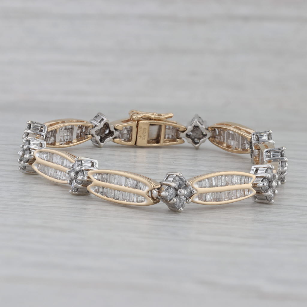 Gray 7" 5.70ctw Diamond Tennis Bracelet 14k White Yellow Gold 7.4mm