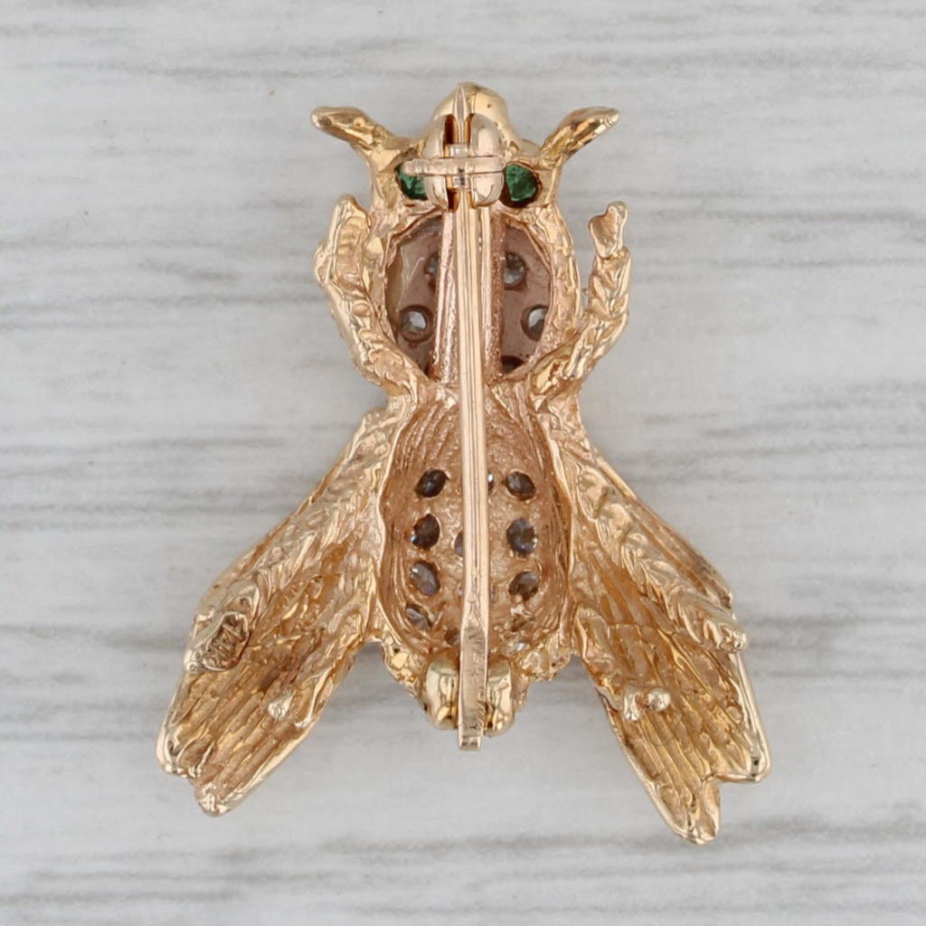 Gray 0.26ctw Cubic Zirconia Emerald Bumble Bee Pin 14k Yellow Gold Brooch