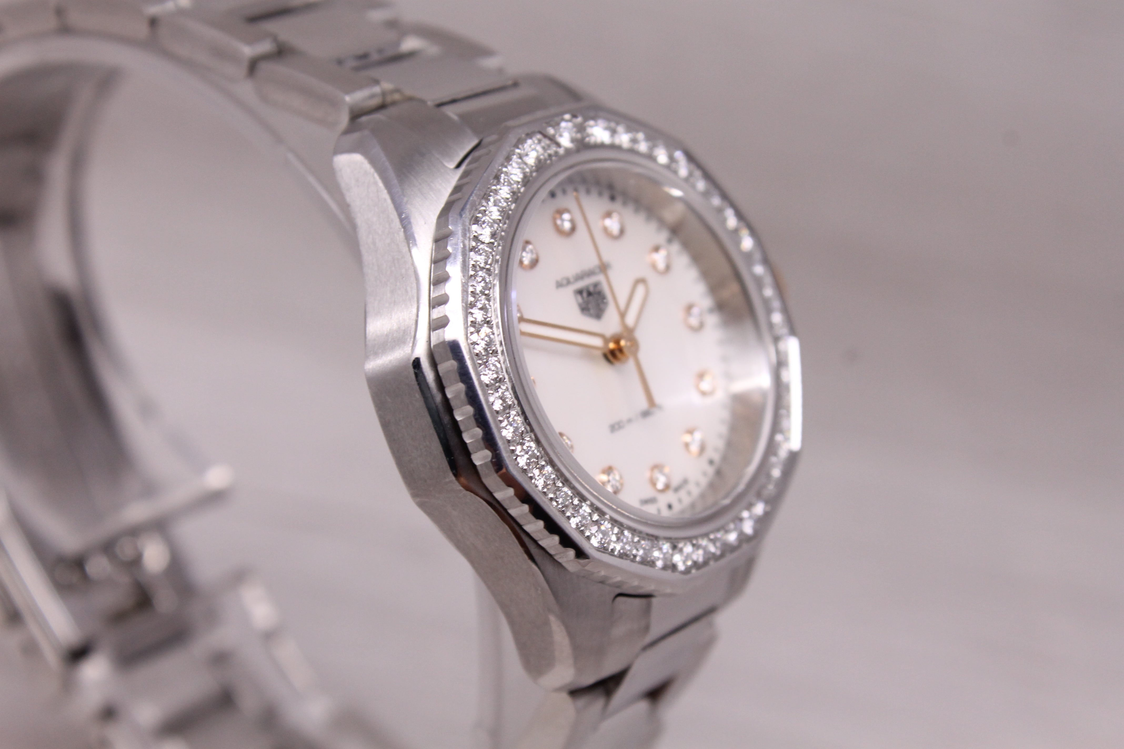 Tag Heuer Aquaracer Ladies 31mm Steel 18k Gold Watch Diamond Bezel Dial WBP1451