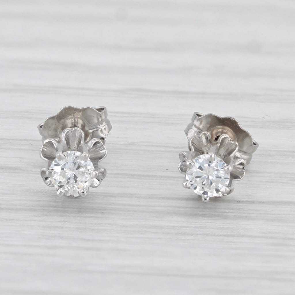 Light Gray Vintage 0.20ctw Diamond Buttercup Stud Earrings 14k White Gold Round Solitaires