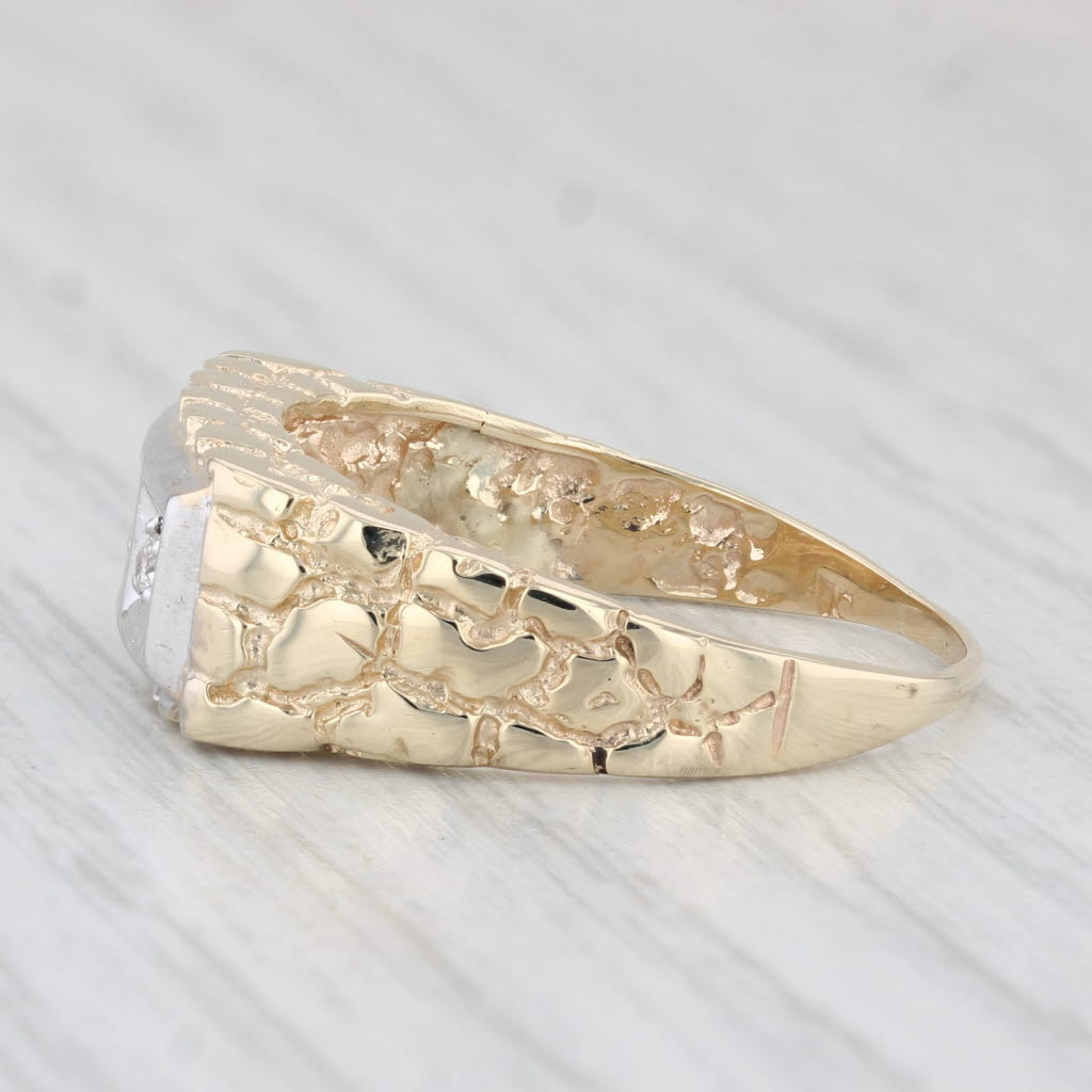 Light Gray Vintage Diamond 3-Stone Men's Ring Wedding 10k Gold Nugget Band Size 10.75