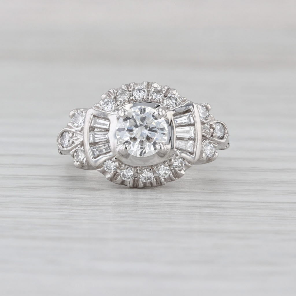 Vintage 0.94ctw Diamond Engagement Ring Platinum Size 3.5 Arthritic Shank