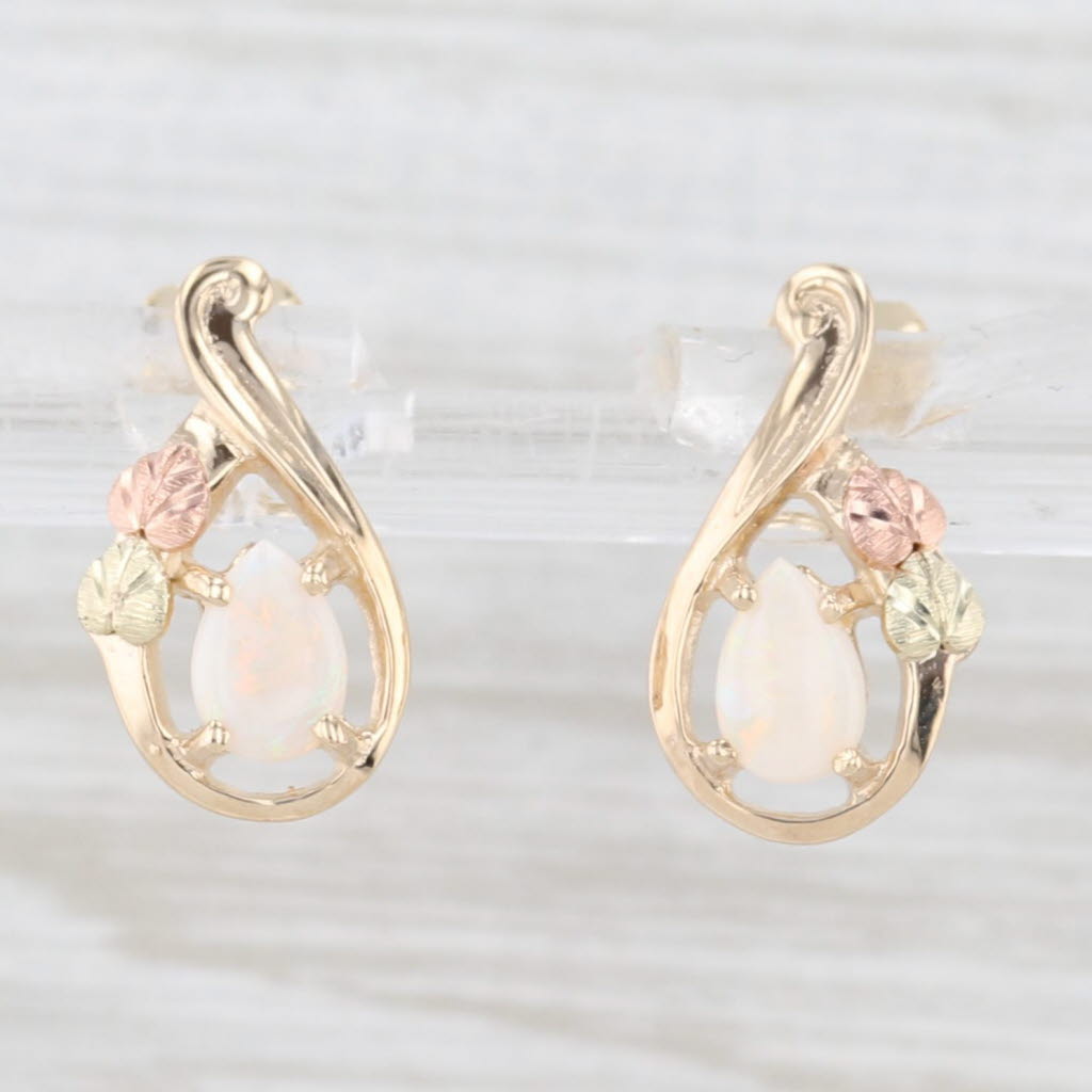 Light Gray Opal Teardrop Stud Earrings 10k 14k Yellow Gold Coleman Co Black Hills Gold