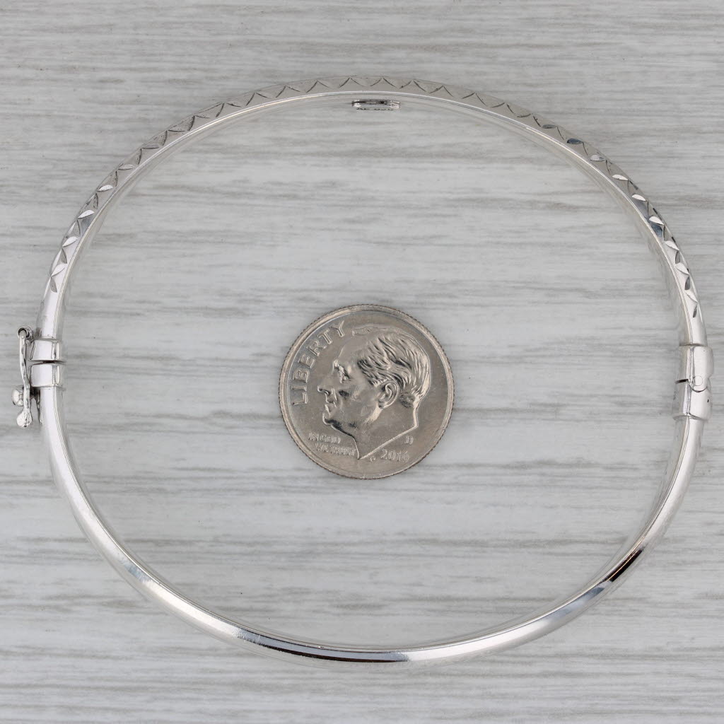 Dark Gray Etched Star Pattern Bangle Bracelet Sterling Silver 7" 6.1mm