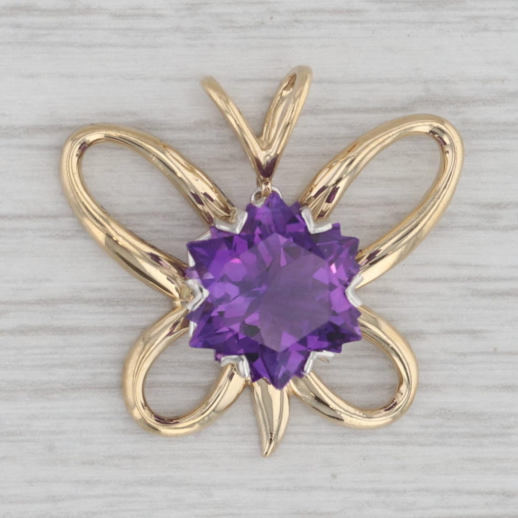 Gray Star Amethyst Solitaire Butterfly Pendant 18k Yellow Gold Platinum