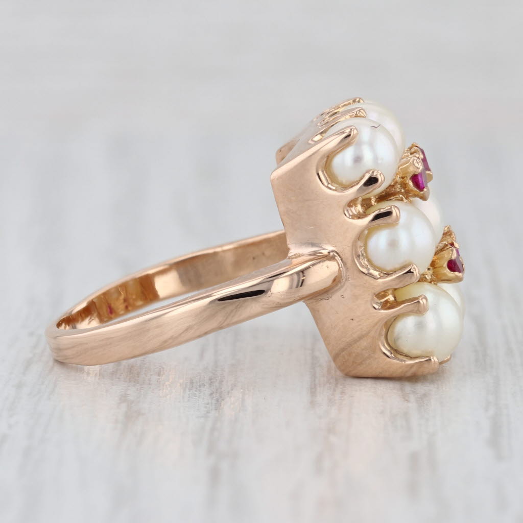 Cultured Pearl Lab Created Ruby Cluster Ring 18k Rose Gold Size 8.75 Cluster