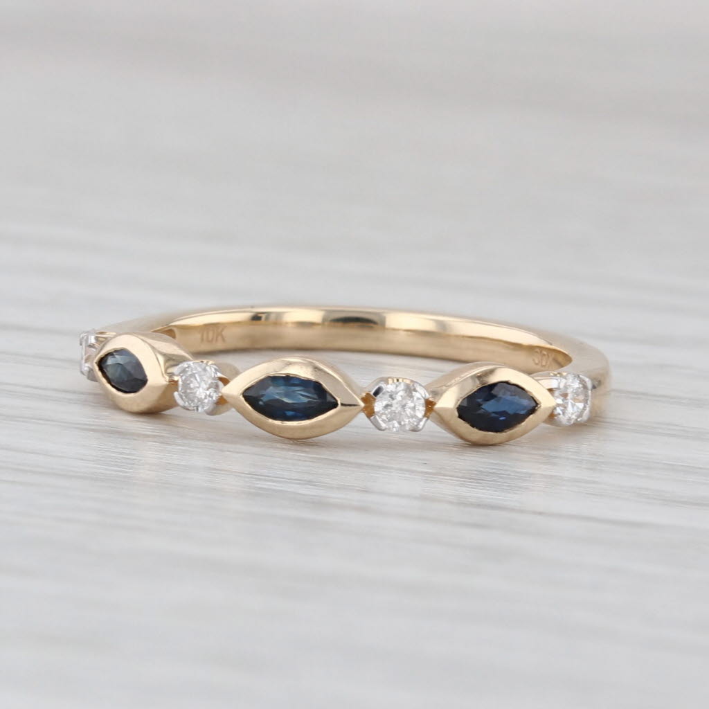 New 0.44ctw Blue Sapphire Diamond Ring 10k Gold Stackable Wedding Band Size 7