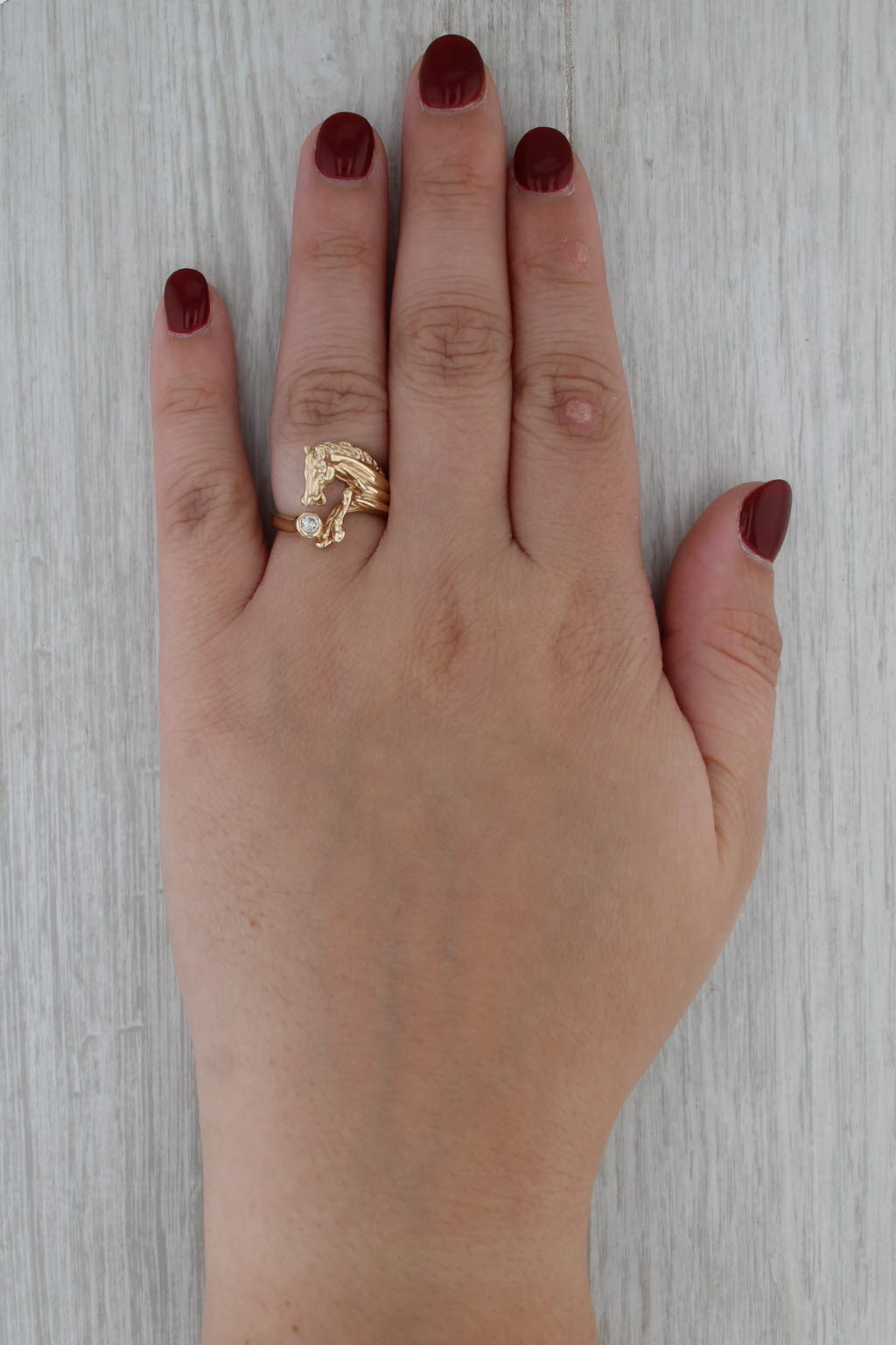 0.11ct Diamond Horse Ring 14k Yellow Gold Size 6.25 Western
