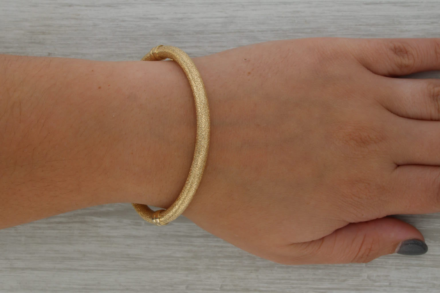 Brushed Sparkling Bangle Bracelet 14k Yellow Gold 7" 5.2mm Italian