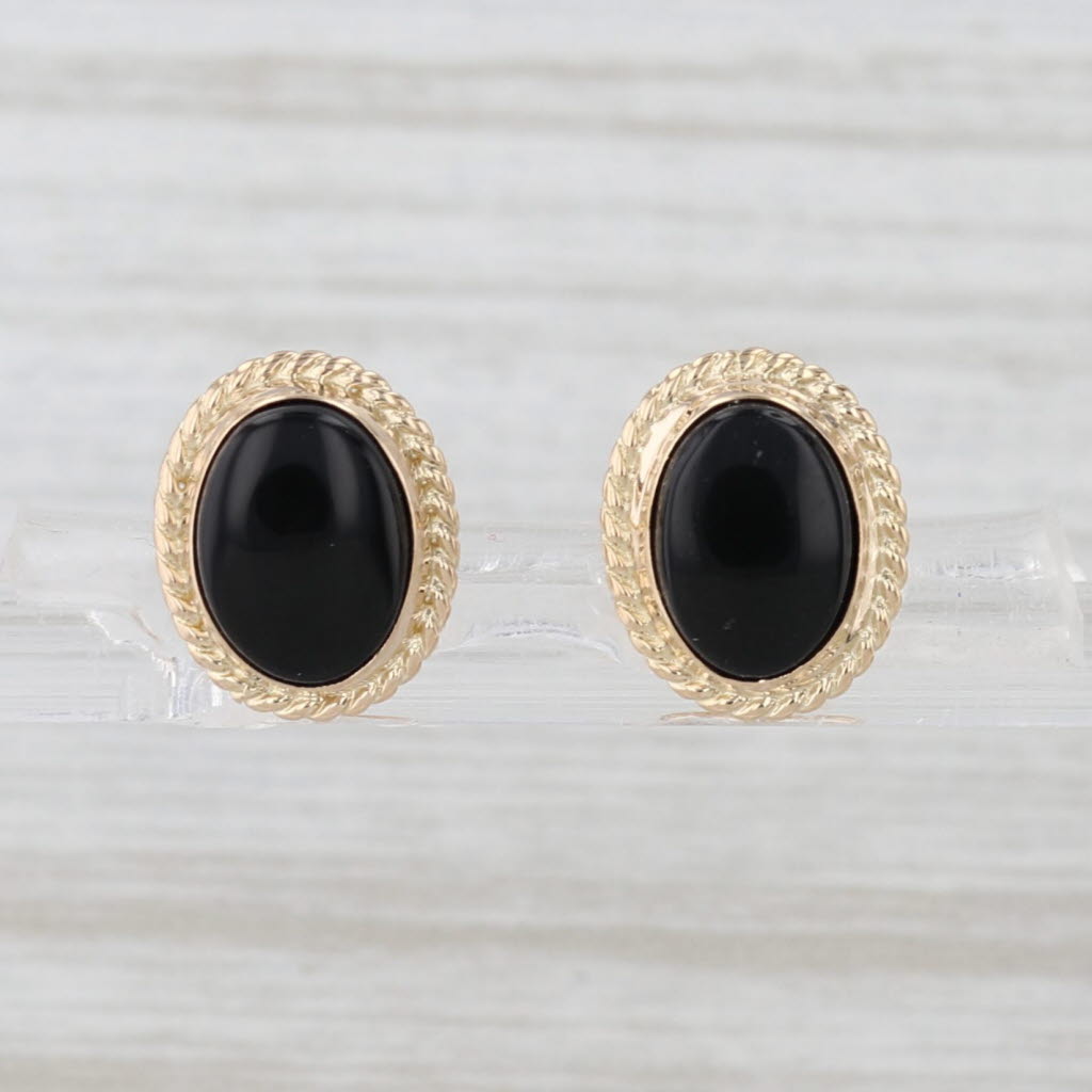 Onyx Oval Cabochon Stud Earrings 14k Yellow Gold Studs