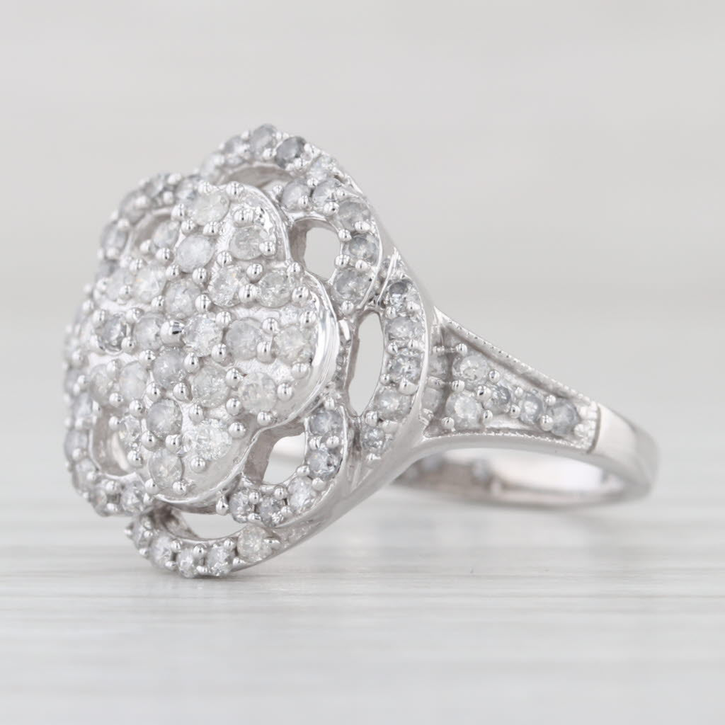 0.84ctw Diamond Cluster Flower Ring 10k White Gold Size 7
