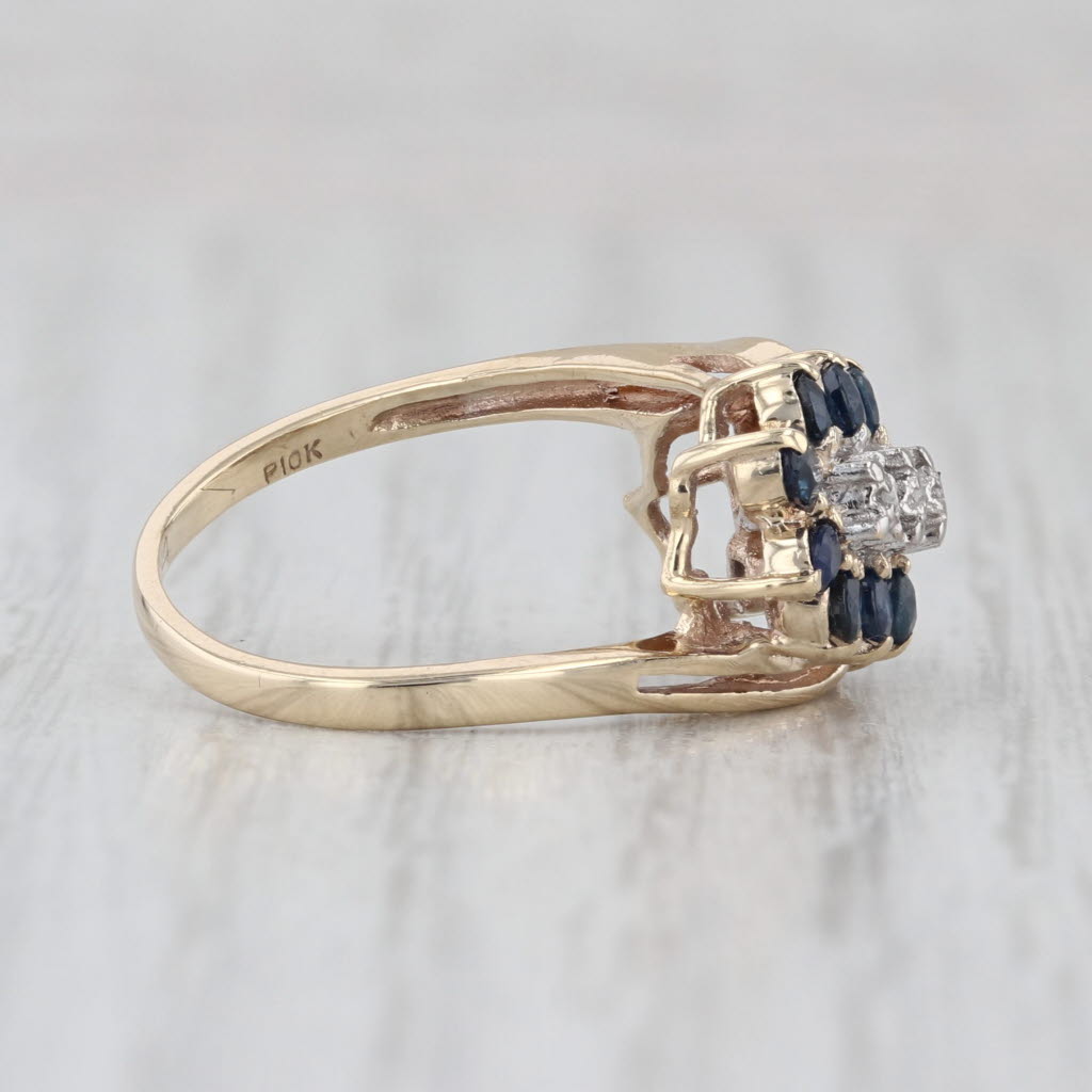 1.05ctw Sapphire Diamond Cluster Bypass Ring 10k Yellow Gold Size 5.5
