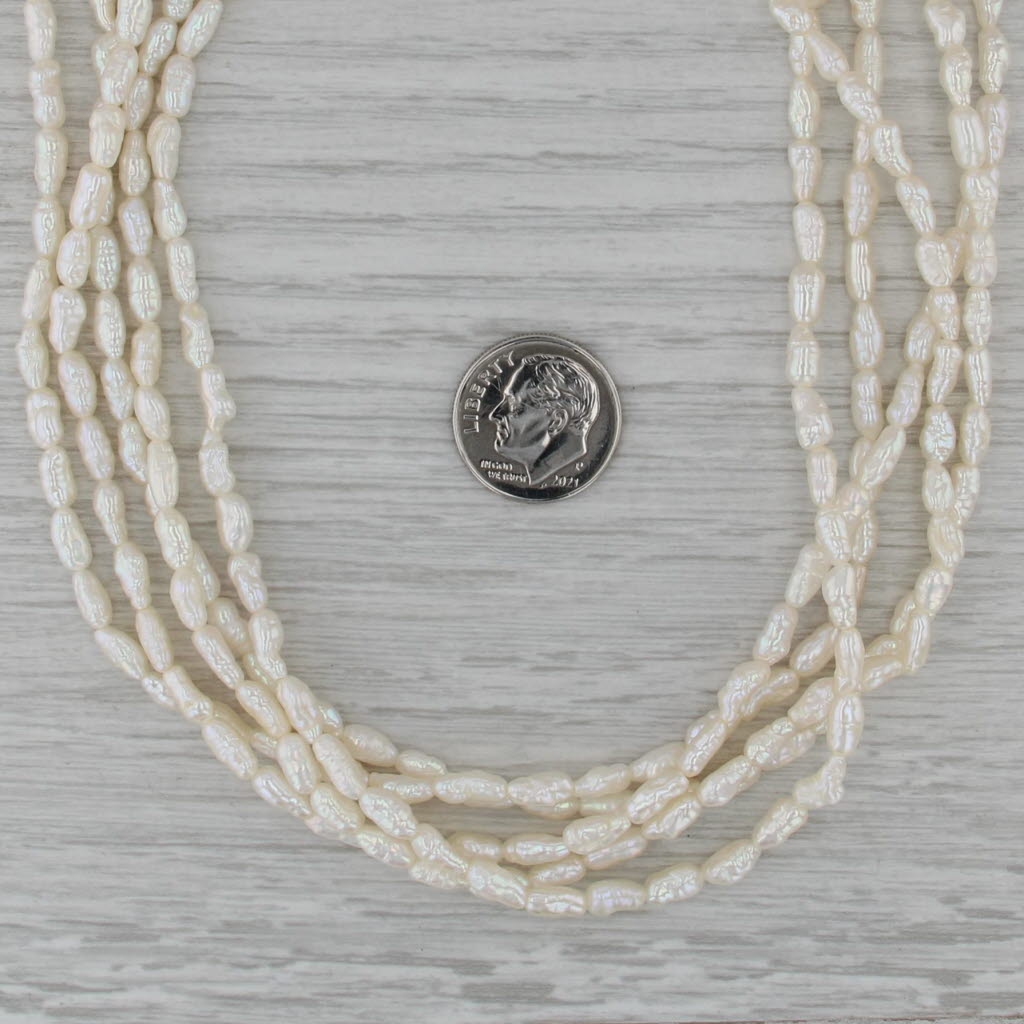 5 Strand Rice Krispie Cultured Pearl Necklace 14k Yellow Gold 17.75"