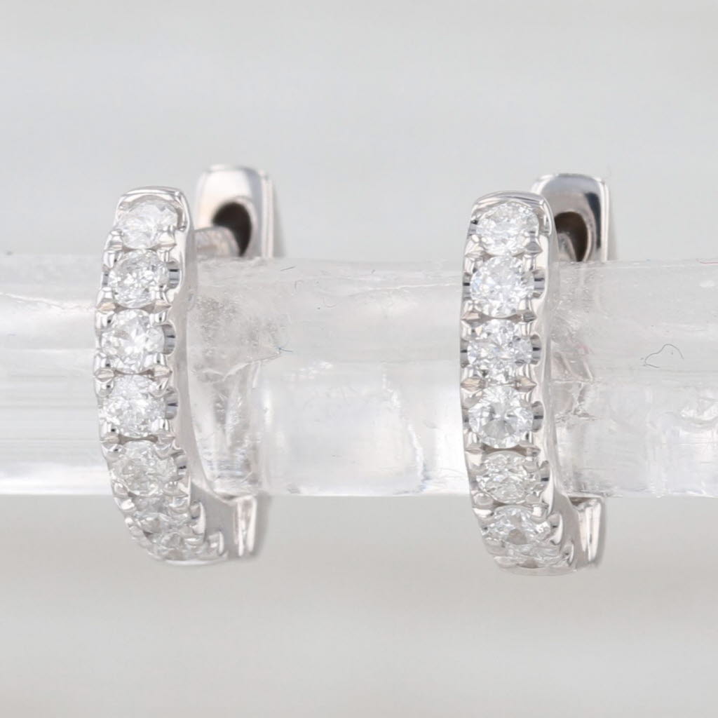 0.20ctw Diamond Mini Hoop Huggie Earrings 14k White Gold Round Hoops 9.5x2.6mm