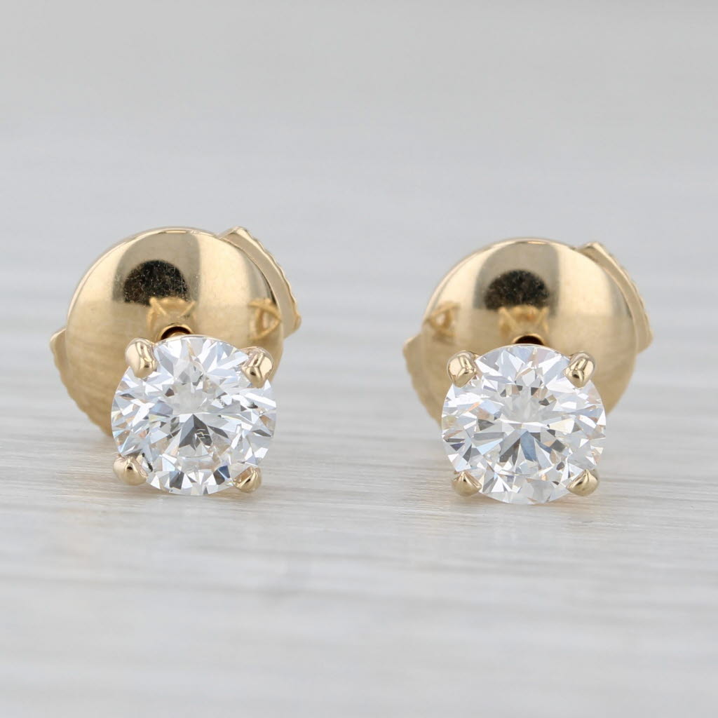 Light Gray New 1.03ctw Lab Grown Diamond Stud Earrings 14k Gold F VS1 Round Solitaires
