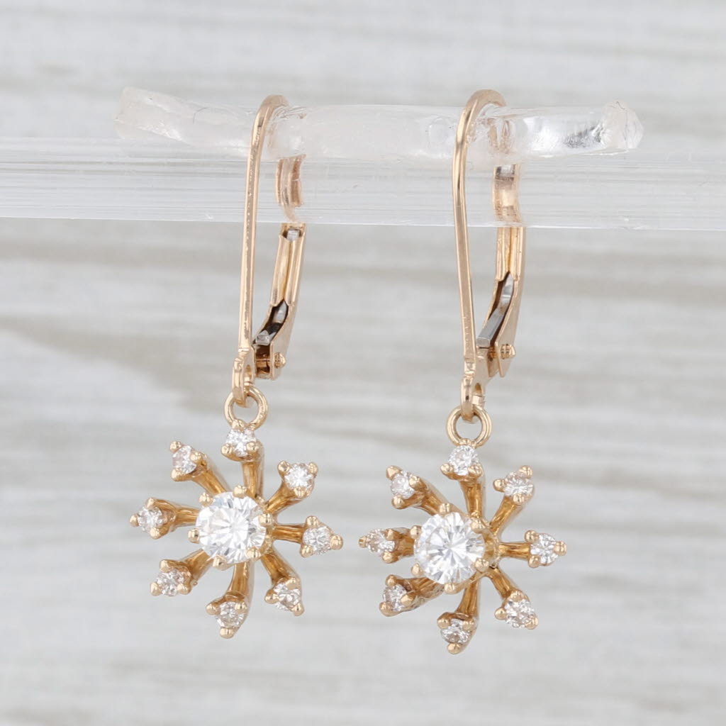 0.42ctw Diamond Flower Dangle Earrings 14k Yellow Gold Lever Backs