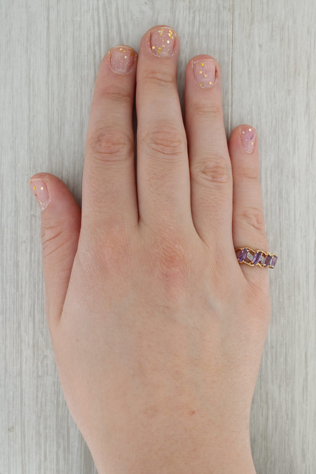 Dark Gray 0.84ctw Amethyst Diamond Ring 10k Yellow Gold Size 6.75