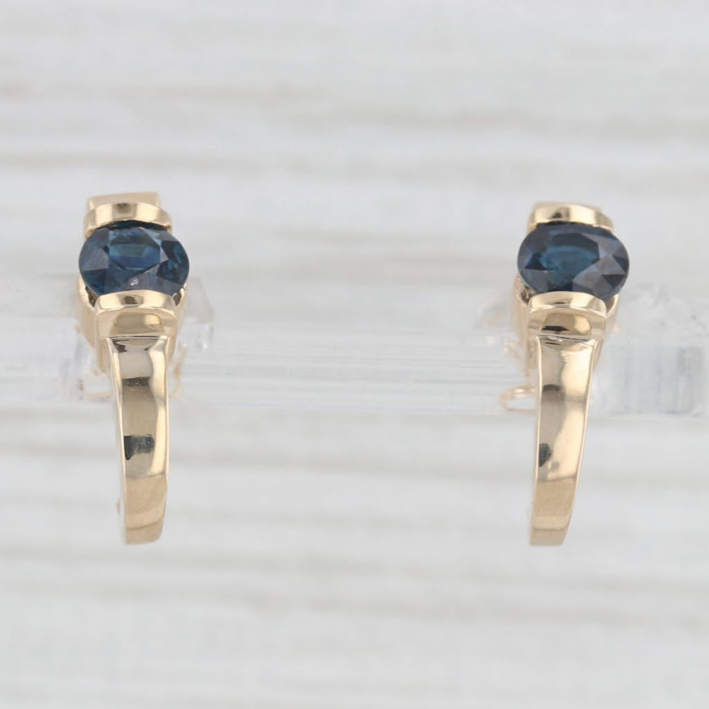 Light Gray 1.38ctw Blue Sapphire J-Hook Earrings 14k Yellow Gold Drops