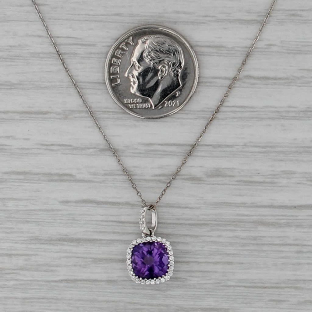 1.47ctw Amethyst Diamond Halo Pendant Necklace 18k White Gold 16.25" Cable Chain