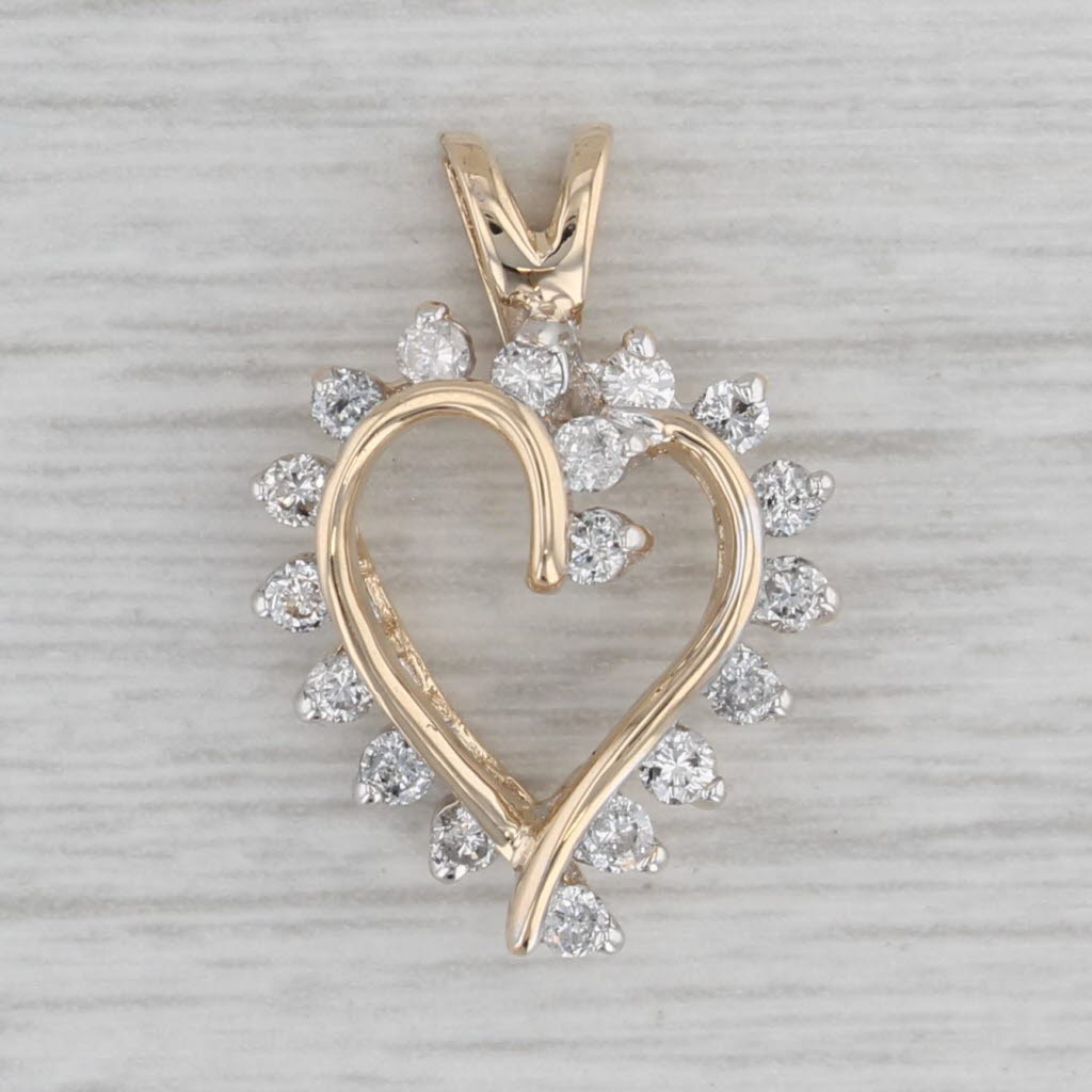Gray 0.36ctw Diamond Open Heart Pendant 14k Yellow Gold