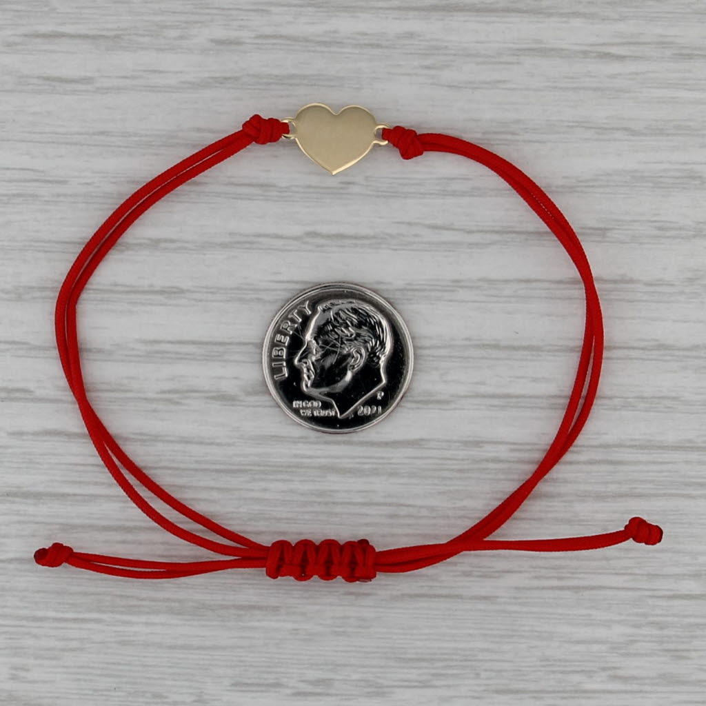 New Heart Adjustable Red Chord Bracelet 14k Yellow Gold