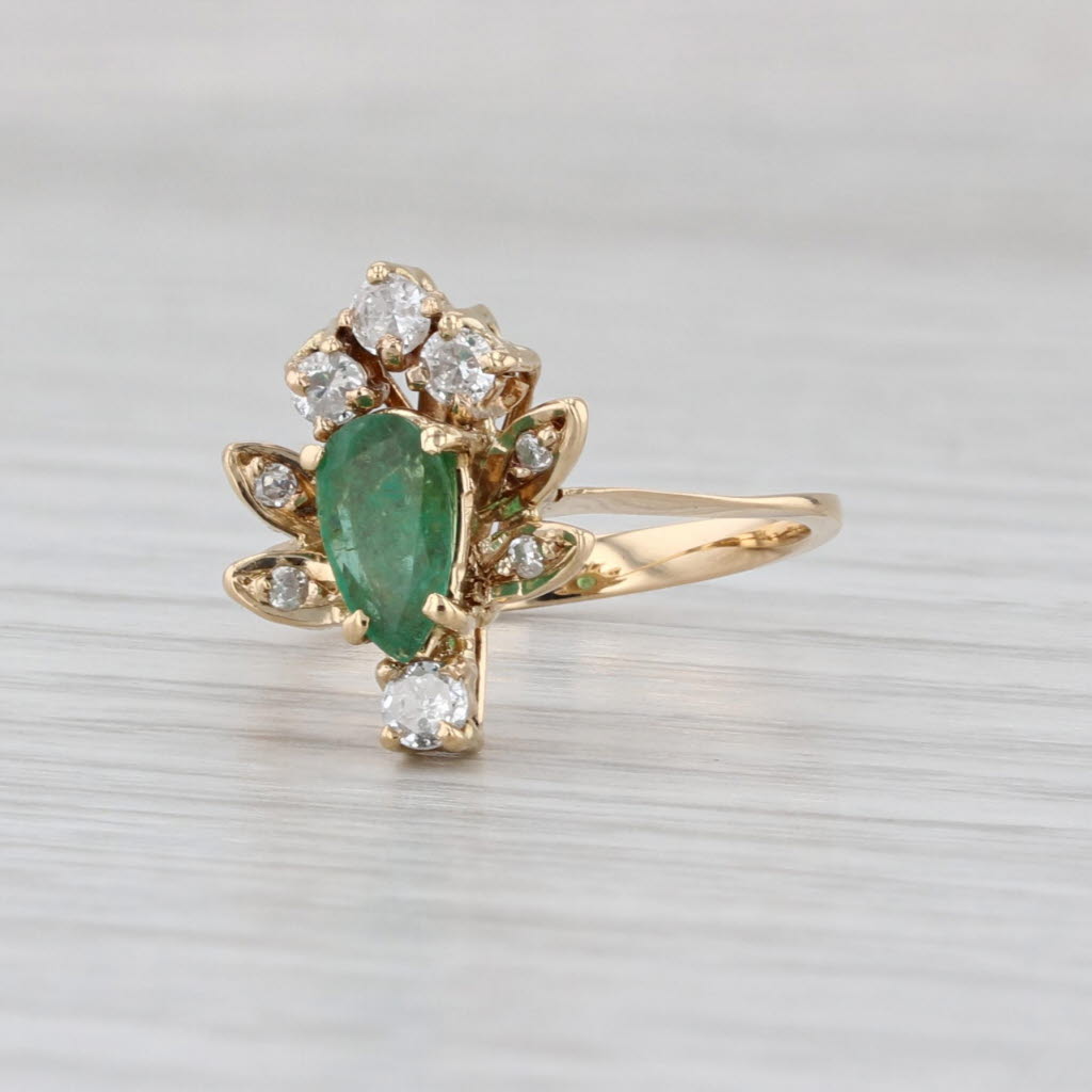 0.47ctw Pear Emerald Diamond Halo Ring 18k Yellow Gold Size 5