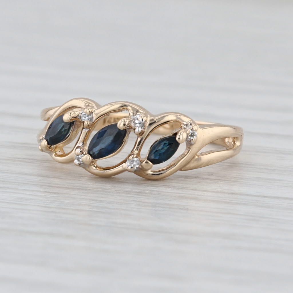 0.40ctw Blue Sapphire Diamond 3-Stone Ring 14k Yellow Gold Size 6.75 Stackable