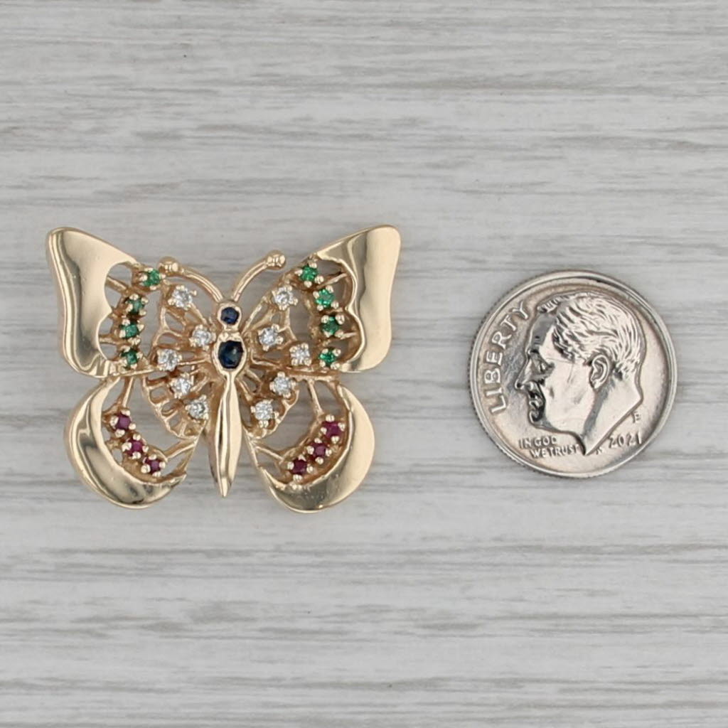 0.60ctw Gemstone Butterfly Pendant 14k Yellow Gold Diamond Ruby Emerald Sapphire