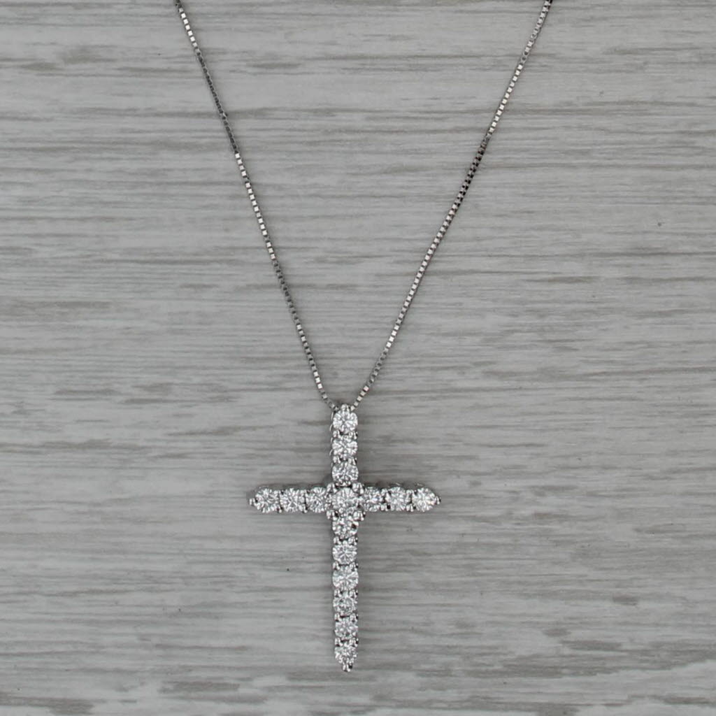 0.81ctw Diamond Cross Pendant 14k White Gold 18.75" Box Chain