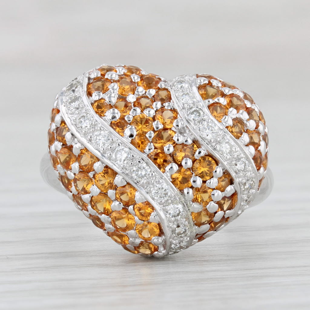 Light Gray 4.20ctw Orange Sapphire Diamond Heart Ring 18k White Gold Size 6.5 Cocktail