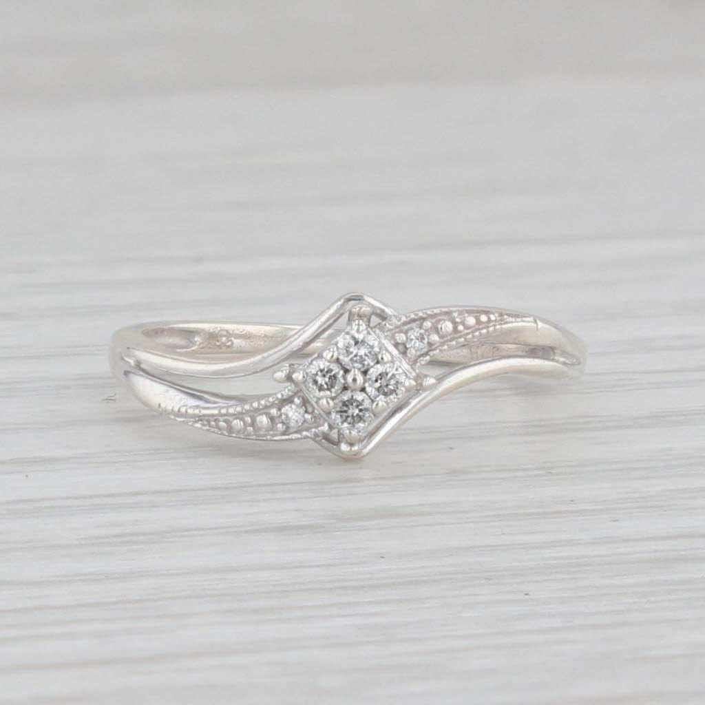 Light Gray Diamond Cluster Bypass Ring Sterling Silver Size 6